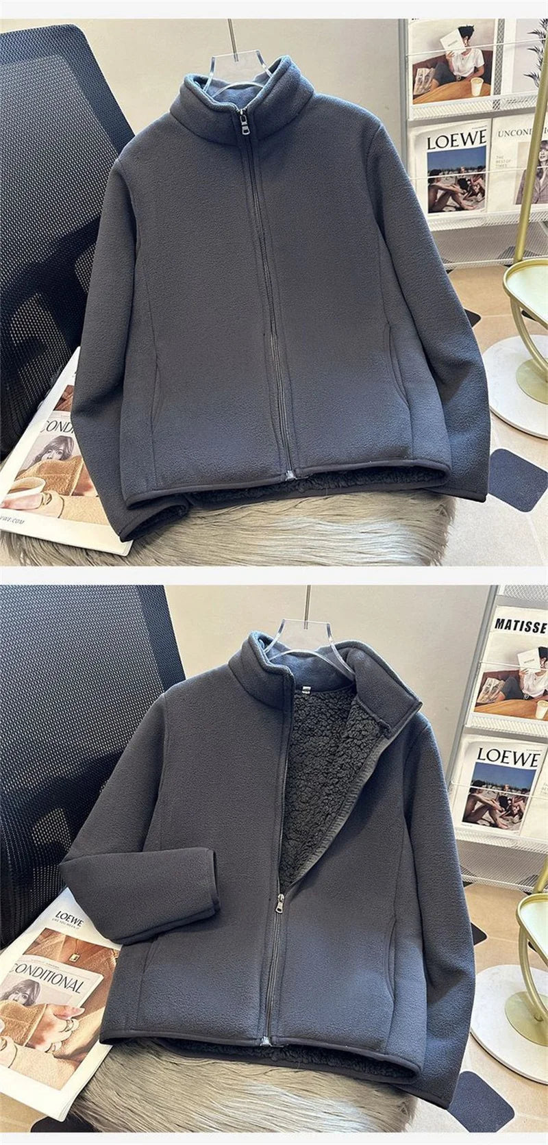 2025 Fashion Polar Fleece Sweatshirt Women's Stand-up Collar Short Coat Autumn Winter Zipper-up Thicken Jacket Lady Warm Tops