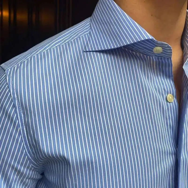 High Quality Men Business Striped Shirt Long Sleeve Slim Hairstylist Shirts Men Office Tuxedo Stripe Shirt Social Herren Hemd
