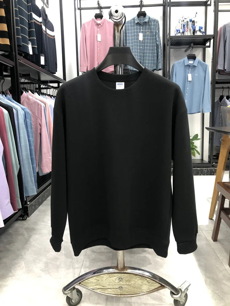 Daily Casual Sweatshirts for Men Fashion Solid Pullover Streetwear Black White O-Neck Hoodies