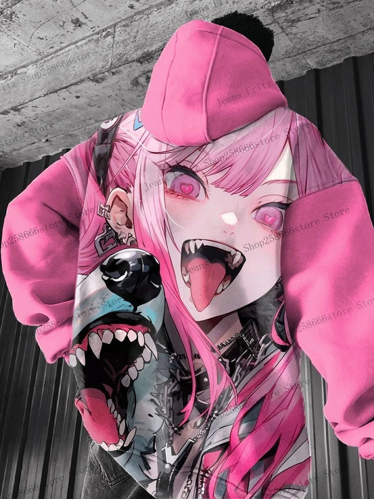 Anime girl back pattern Sweatshirt Casual Long Sleeve Hooded Pullover 3D Printing Women Top Fashion Oversized Men's Hoodies