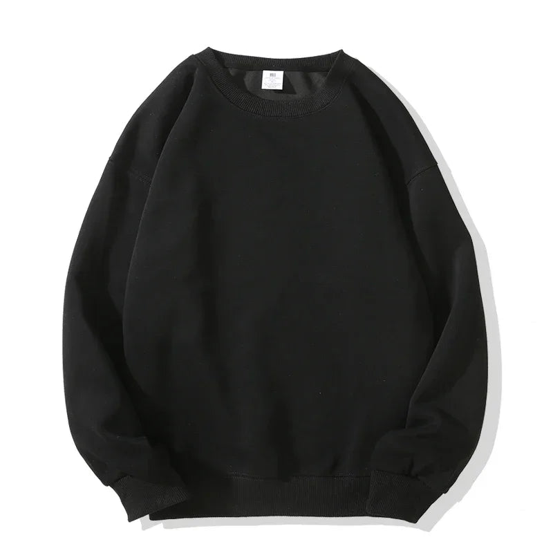 Daily Casual Sweatshirts for Men Fashion Solid Pullover Streetwear Black White O-Neck Hoodies