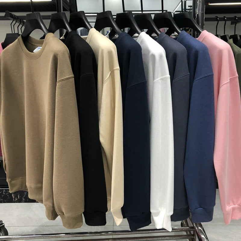 Daily Casual Sweatshirts for Men Fashion Solid Pullover Streetwear Black White O-Neck Hoodies