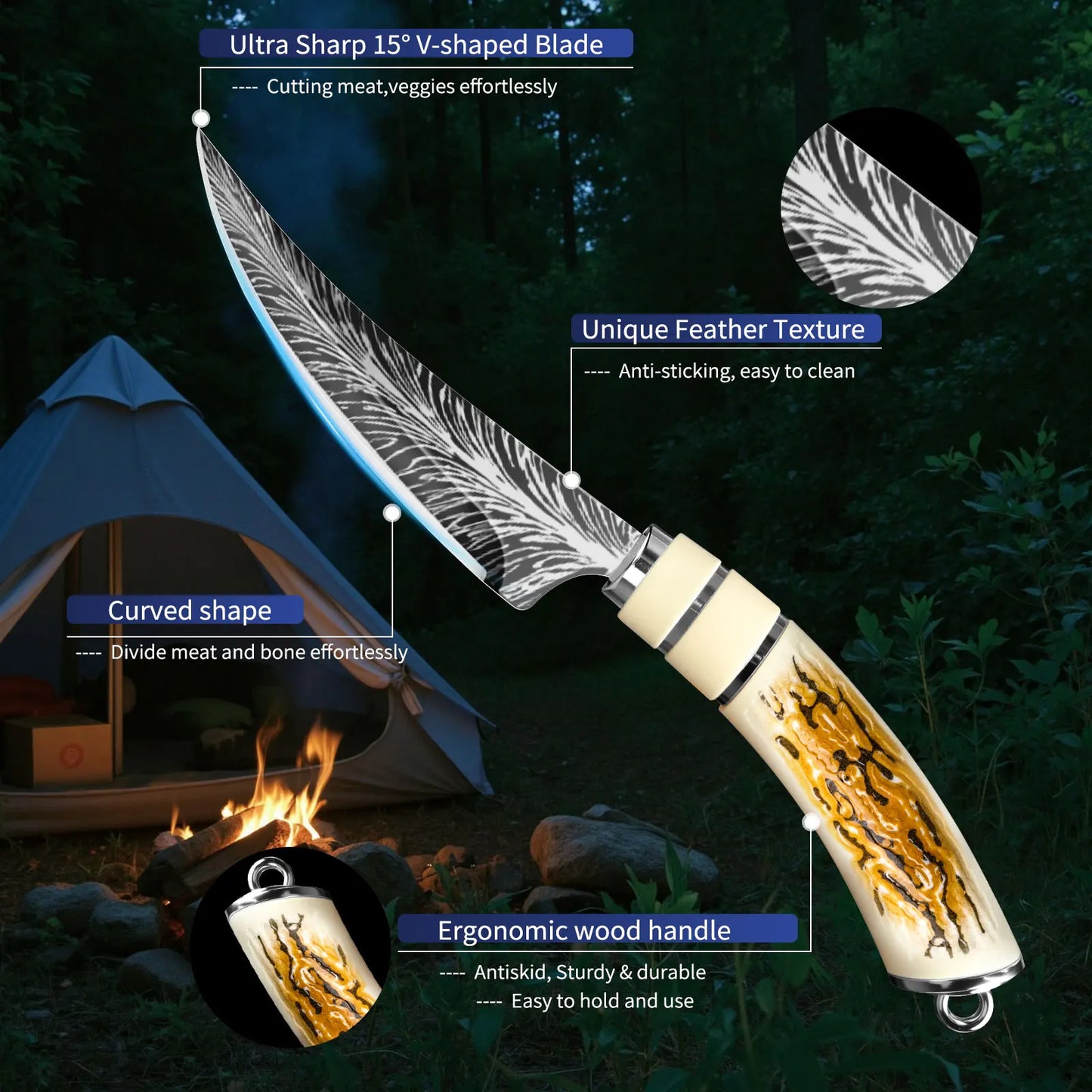 1PC Boning knife with sharp curved blade for gift box Kitchen High hardness forging Damascus texture knife Sharp fruit knife