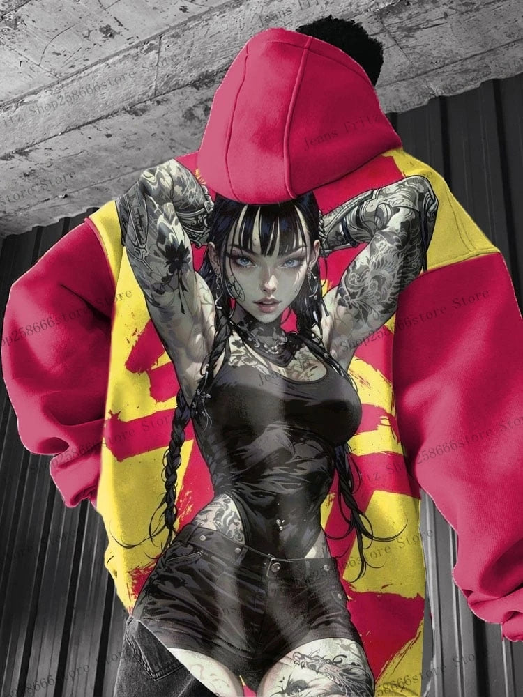 Anime girl back pattern Sweatshirt Casual Long Sleeve Hooded Pullover 3D Printing Women Top Fashion Oversized Men's Hoodies