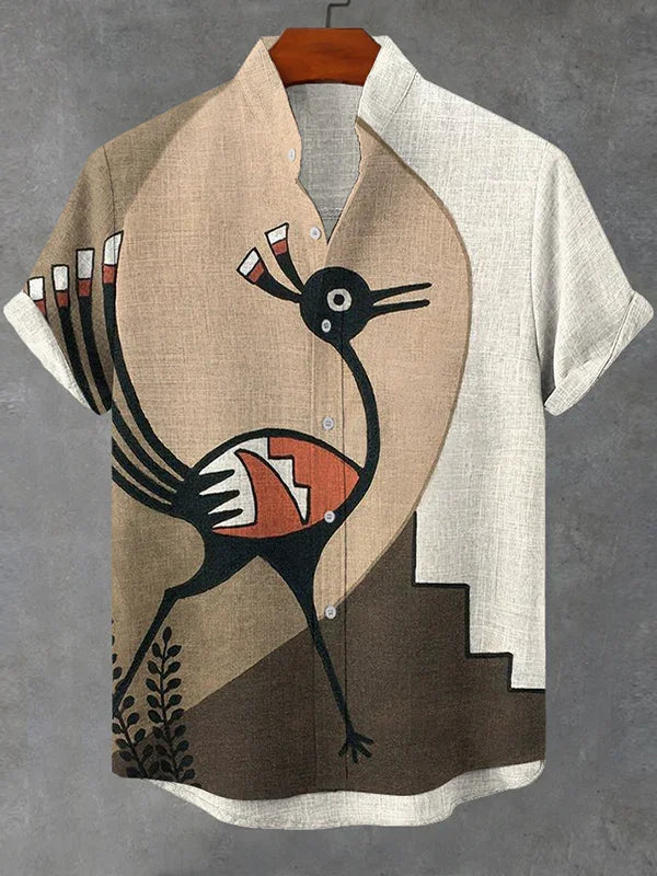 2025 Vintage African Style Men's Retro Ethnic Tribal Short Sleeve Shirt Tops Fashion Casual Vacation Streetwear Men's Shirt