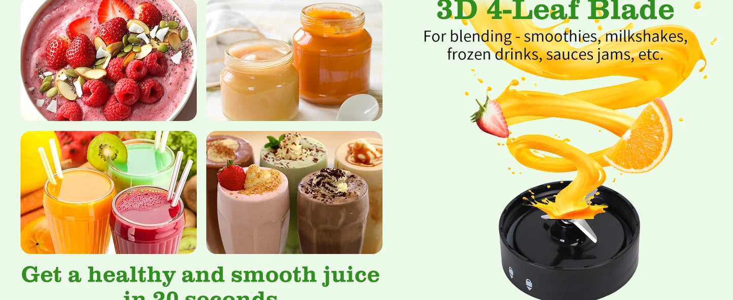 Aigostar Portable Blender, Electric Blender with 2 * 800ml BPA-FREE Water Bottles, 2 Speeds and Pulse, 4 Stainless Steel Blades,