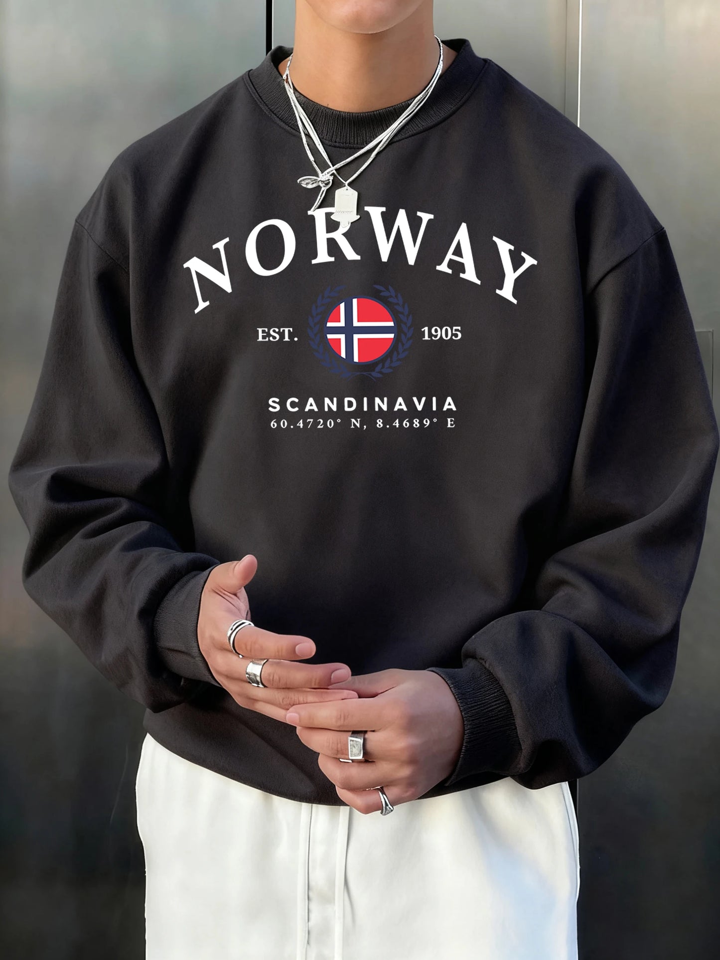 Norway Scandinavia Flag Creative Prints Male Fleece Casual Hoodless Shirt Autumn Loose O-Neck Pullover Comfy Jogging Sportswears