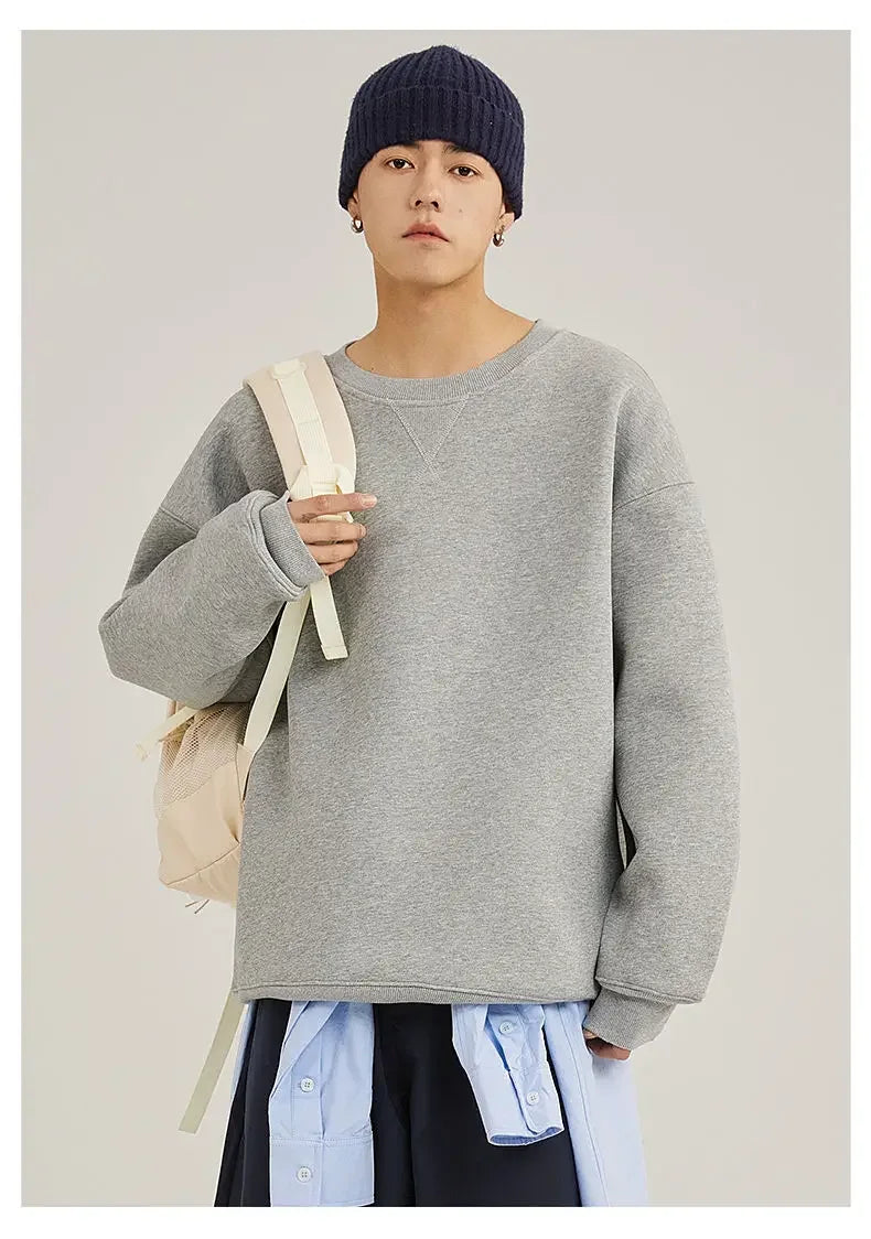 Unisex round Neck Sweatshirt Pure Color American Sle Spring Autumn Casual Jacket Loose Fit Cotton Polyester Easy Care