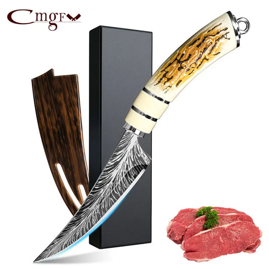 1PC Boning knife with sharp curved blade for gift box Kitchen High hardness forging Damascus texture knife Sharp fruit knife