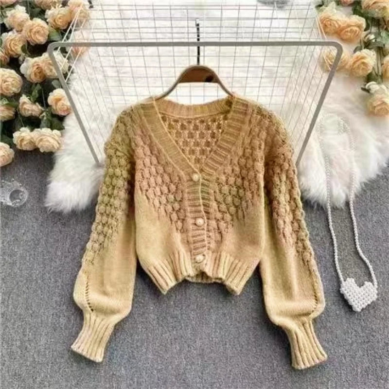 2024 Spring N Sweater Cardigans Slim Elastic Woman Top Clothes Knitted Korean V-Neck Long Sleeve Elegance Hot Sweet Casual Young