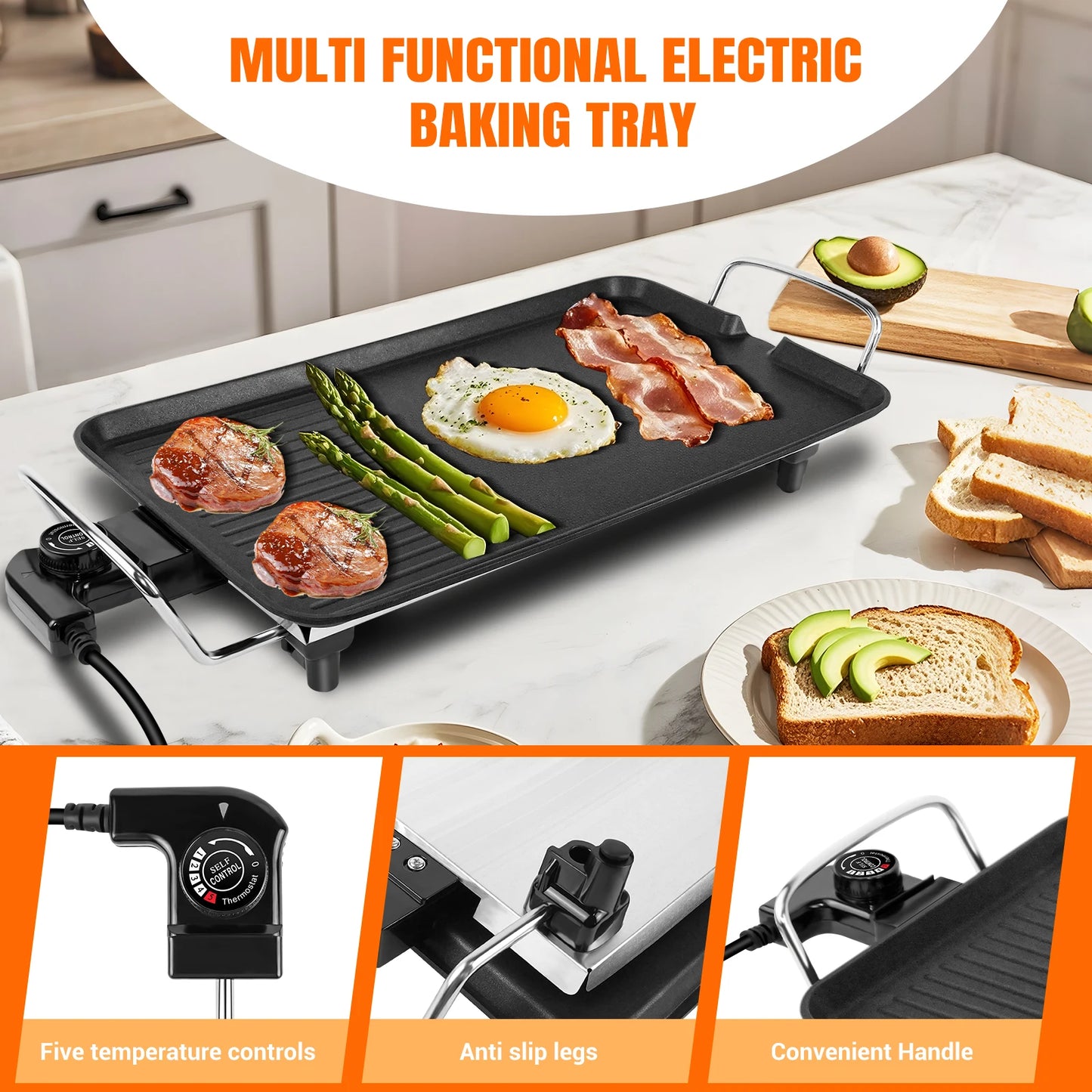 BRIEFNESS Electric Smokeless Table Grill, Hot Non-Stick BBQ Griddle for Kitchen, Party, Camping, Dinner, Festival Cooking
