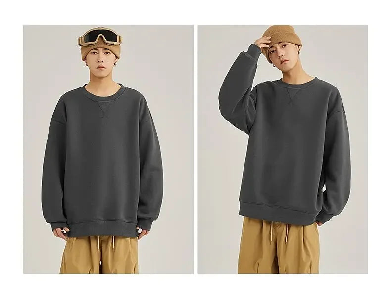 Unisex round Neck Sweatshirt Pure Color American Sle Spring Autumn Casual Jacket Loose Fit Cotton Polyester Easy Care